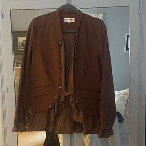 Free People Brown Ruffle Hem Blazer
